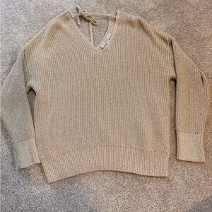 LOFT Light Tan Knit Top with Tie Detail